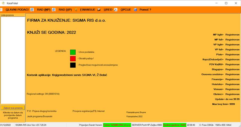 Prikaz KasaFiskal aplikacije