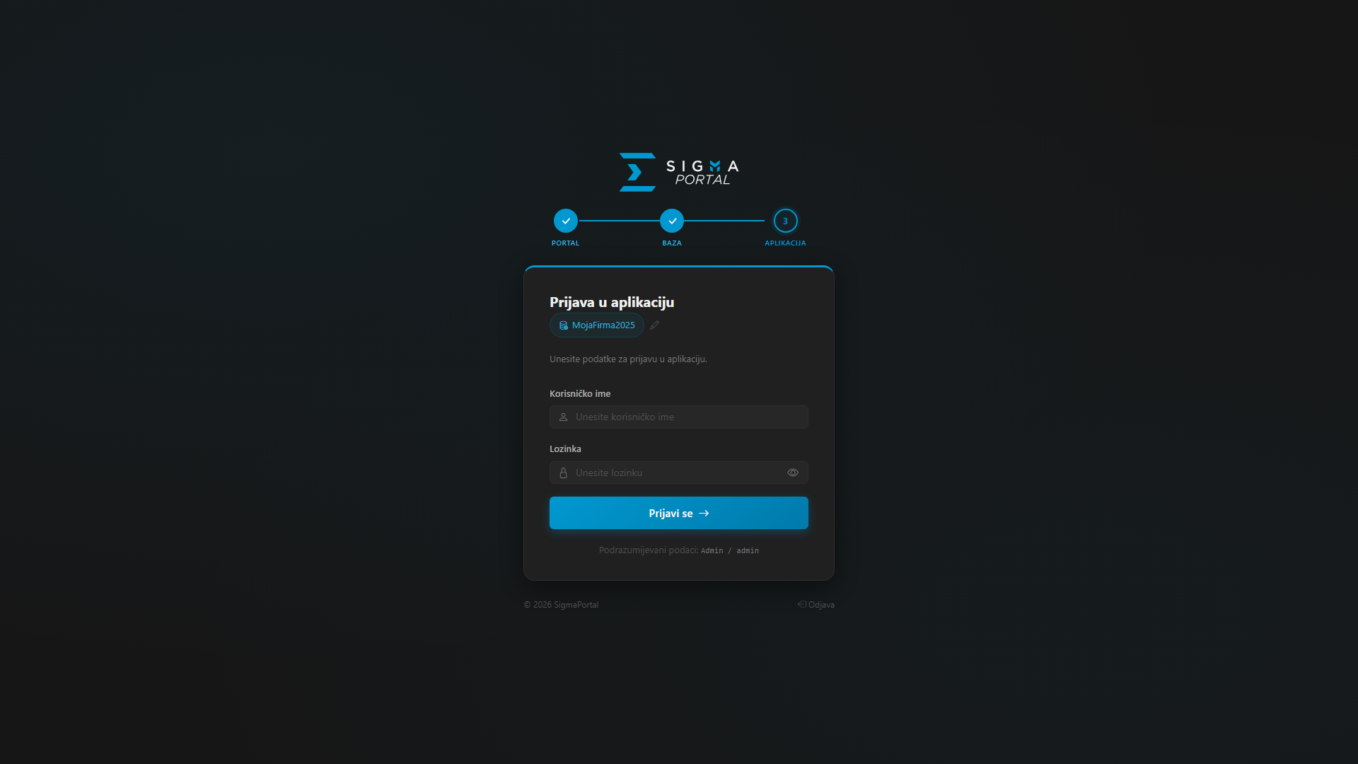 SigmaPortal — prijava na bazu